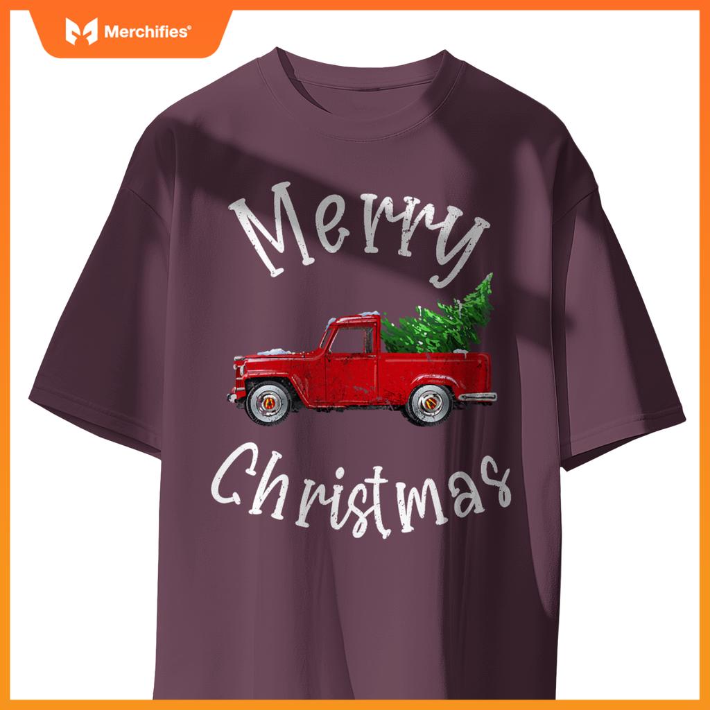 Red Wagon Tree Vacation  Red Truck Christmas T-Shirt