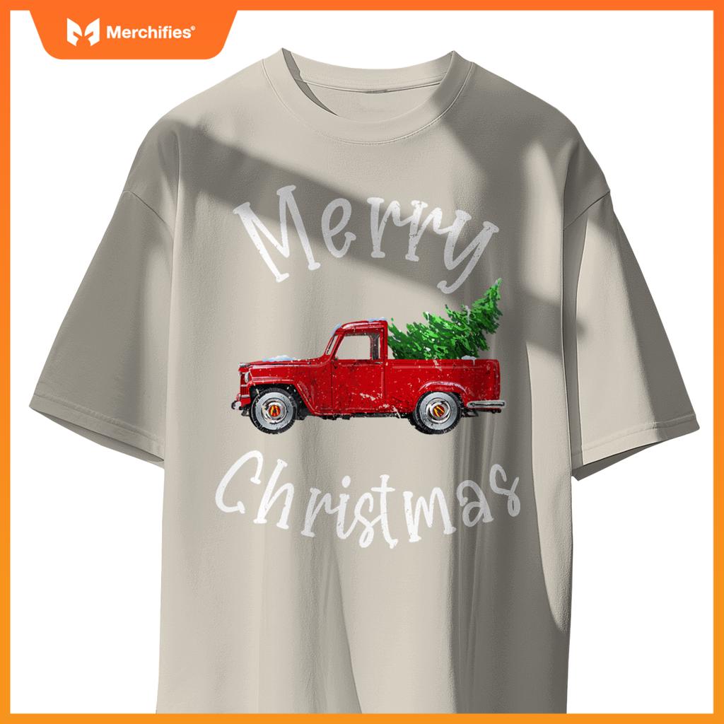 Red Wagon Tree Vacation  Red Truck Christmas T-Shirt