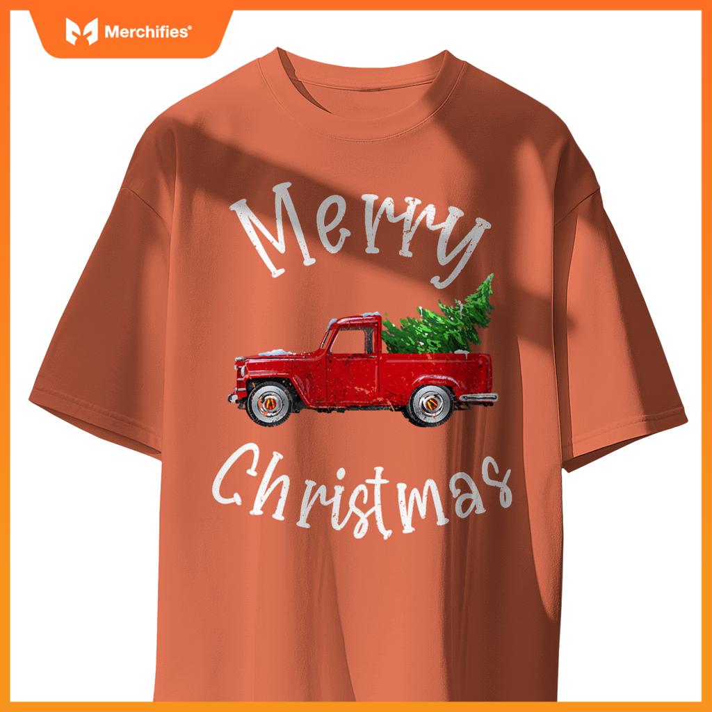 Red Wagon Tree Vacation  Red Truck Christmas T-Shirt