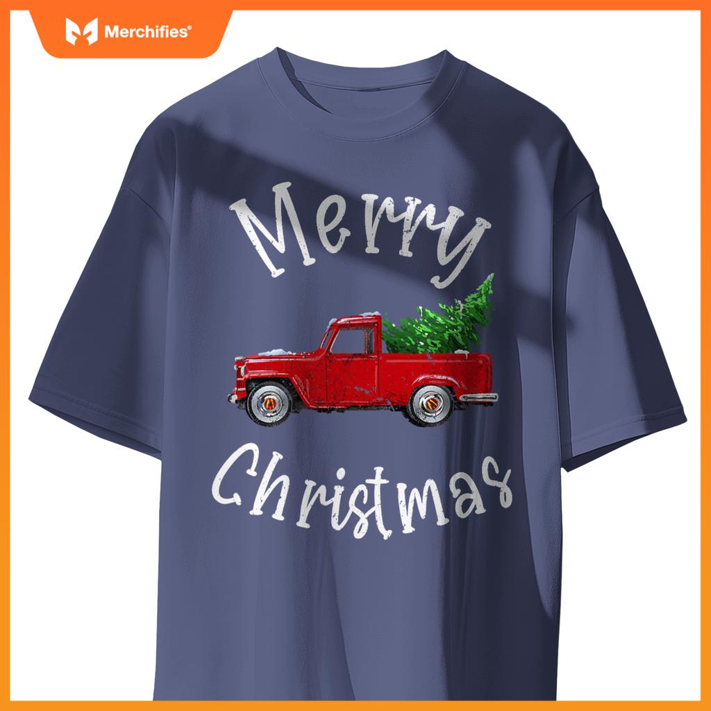 Red Wagon Tree Vacation  Red Truck Christmas T-Shirt