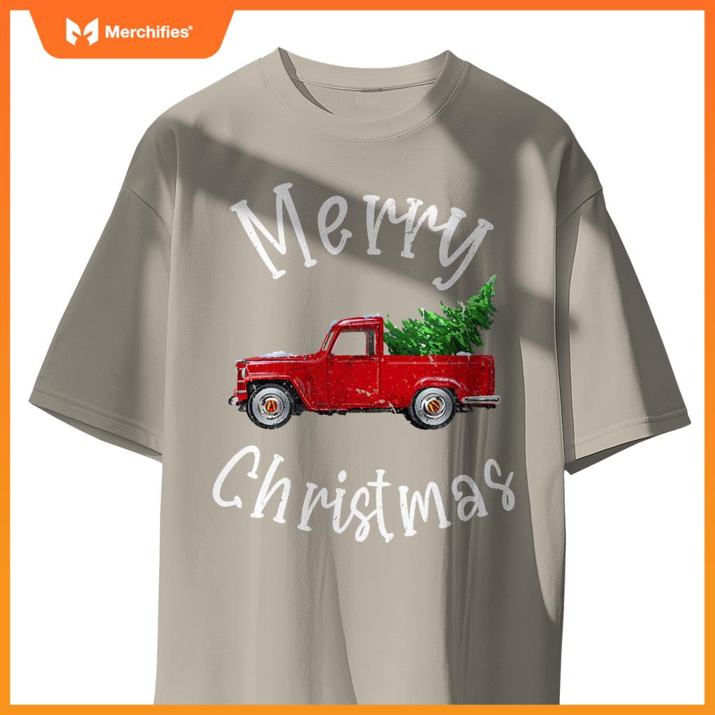 Red Wagon Tree Vacation  Red Truck Christmas T-Shirt