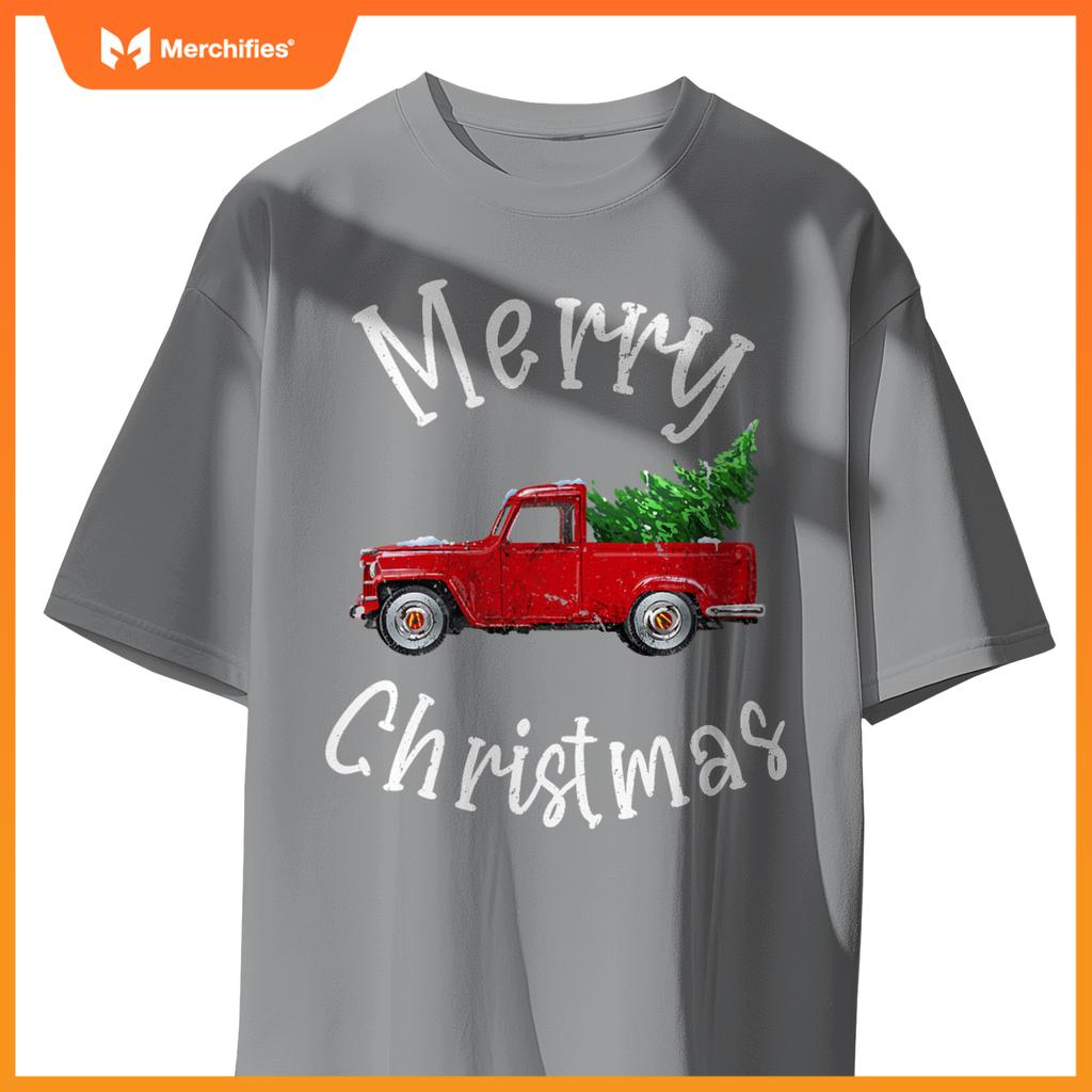 Red Wagon Tree Vacation  Red Truck Christmas T-Shirt