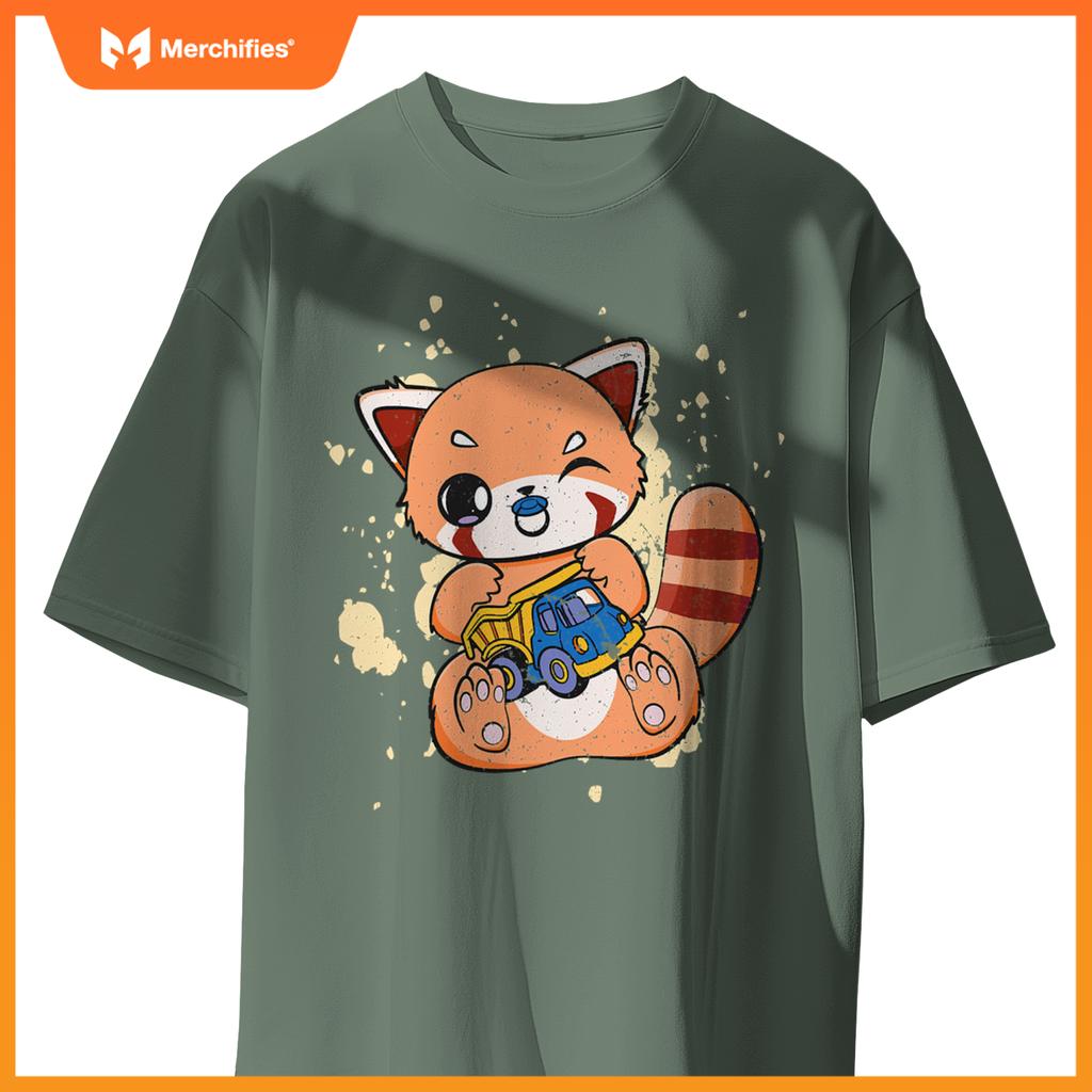 Red Panda With Toy Truck Cute Chibi Anime Otaku T-Shirt