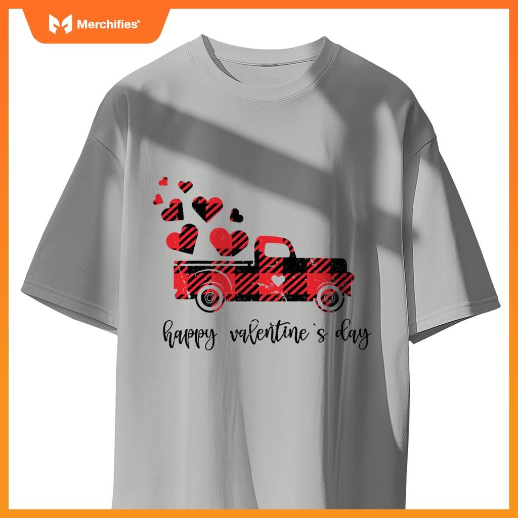 Red Plaid Truck Heart Happy Valentines Day Couple S T-Shirt