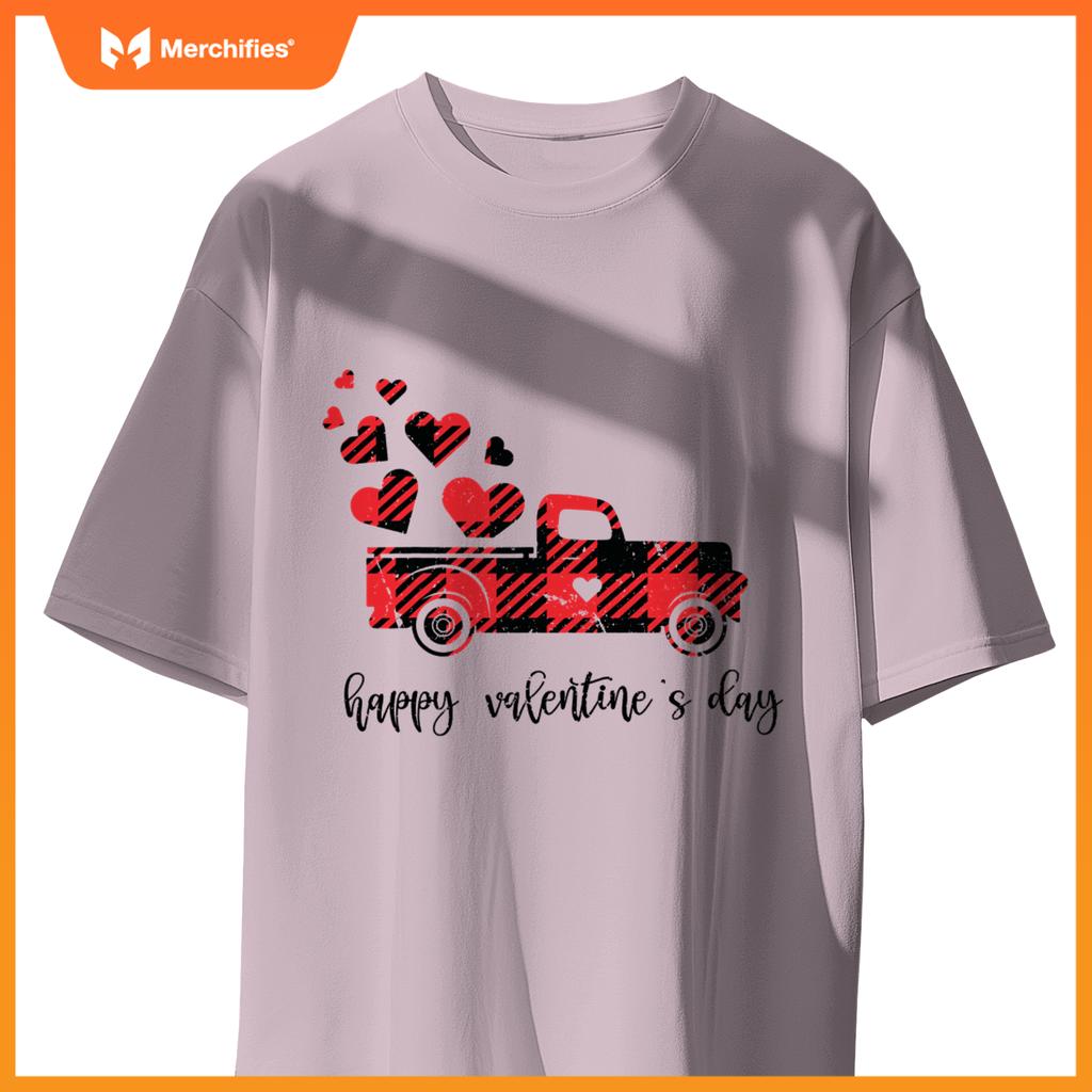 Red Plaid Truck Heart Happy Valentines Day Couple S T-Shirt