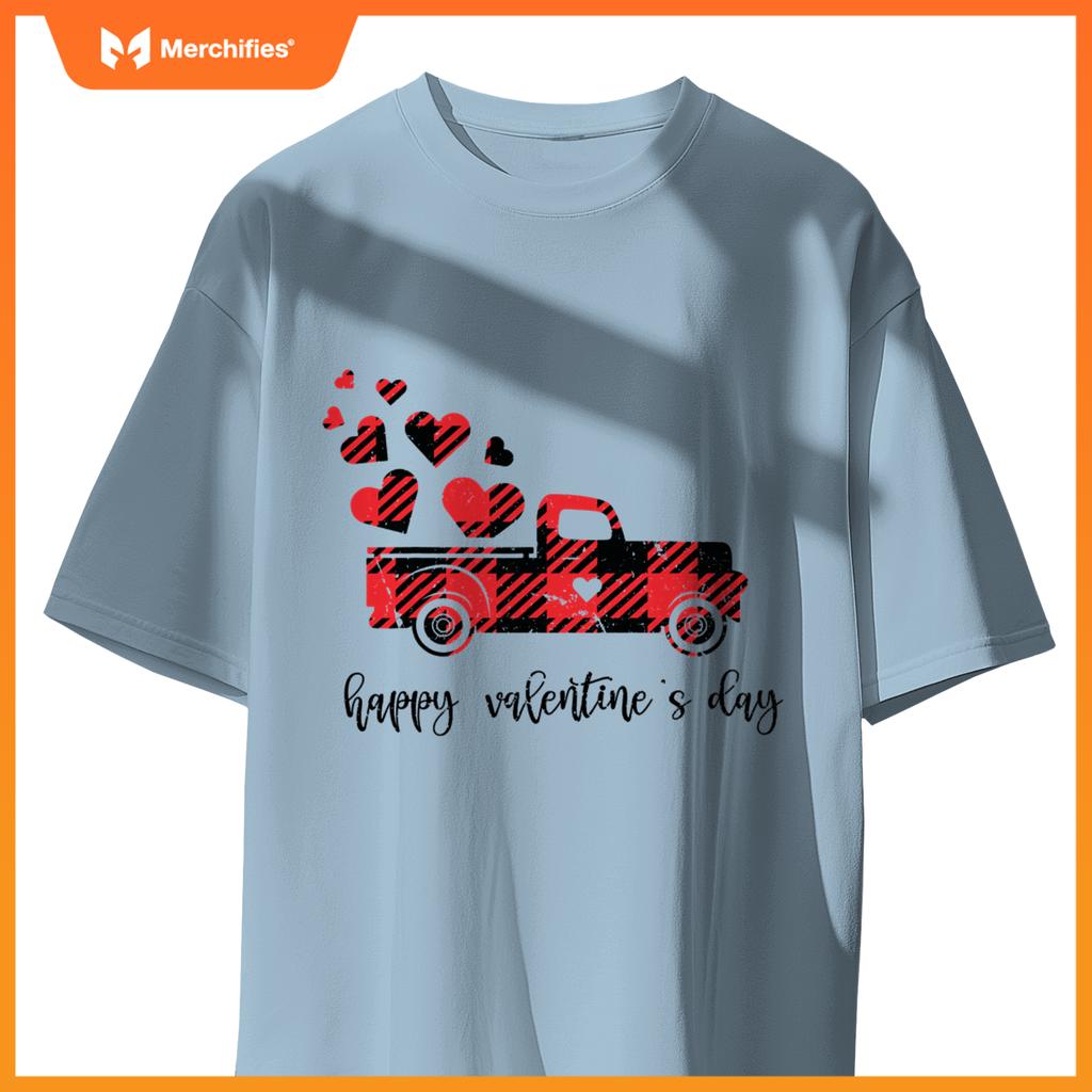 Red Plaid Truck Heart Happy Valentines Day Couple S T-Shirt