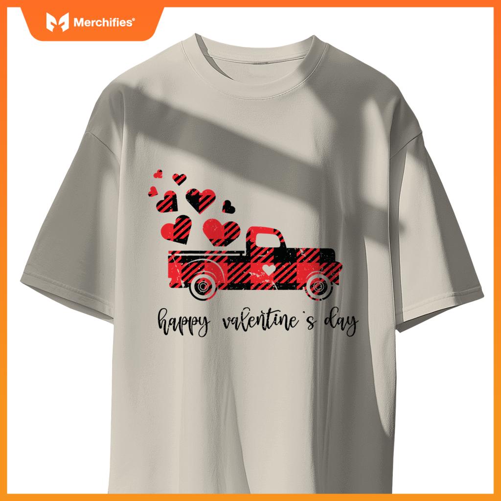 Red Plaid Truck Heart Happy Valentines Day Couple S T-Shirt
