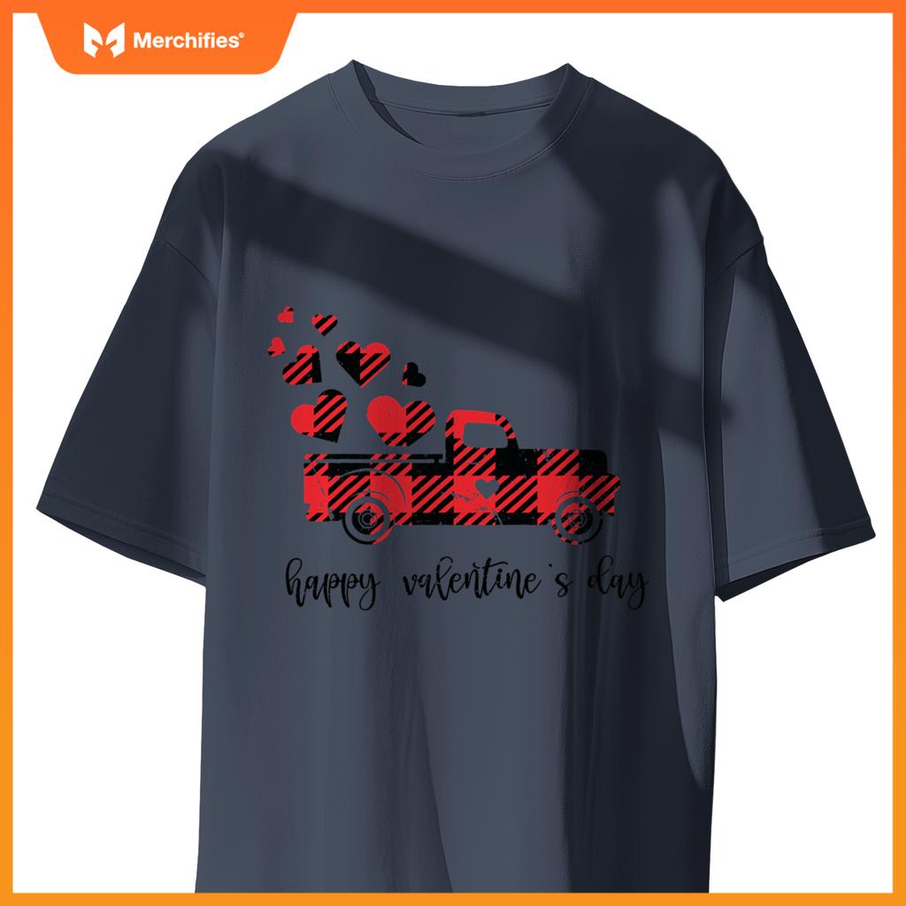 Red Plaid Truck Heart Happy Valentines Day Couple S T-Shirt