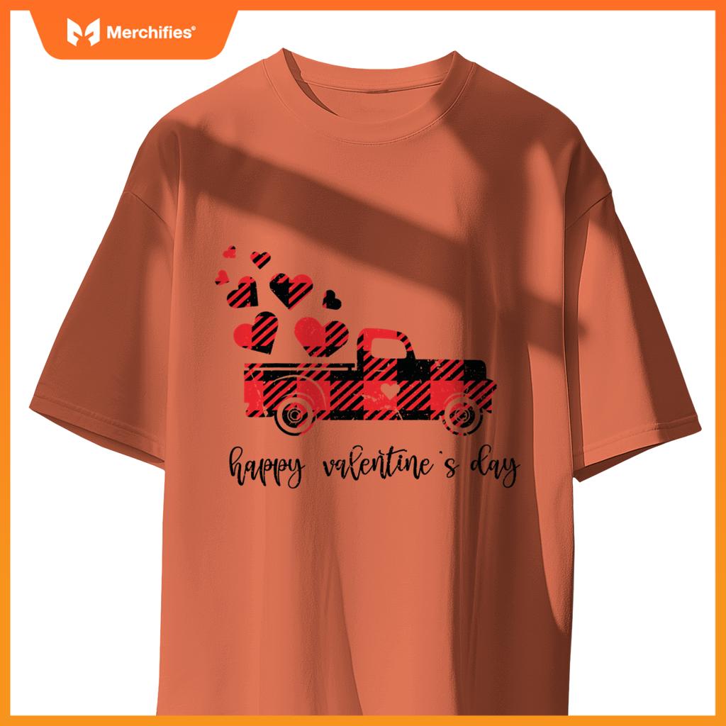 Red Plaid Truck Heart Happy Valentines Day Couple S T-Shirt