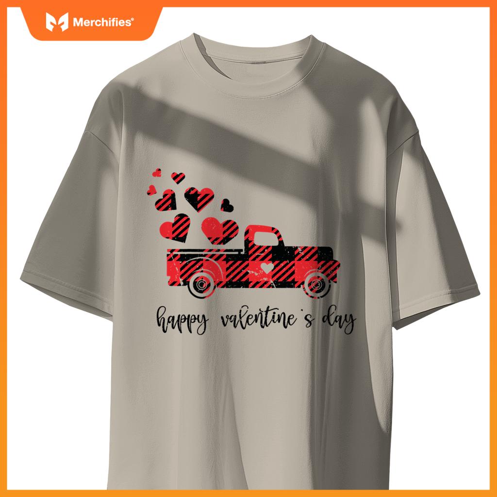 Red Plaid Truck Heart Happy Valentines Day Couple S T-Shirt