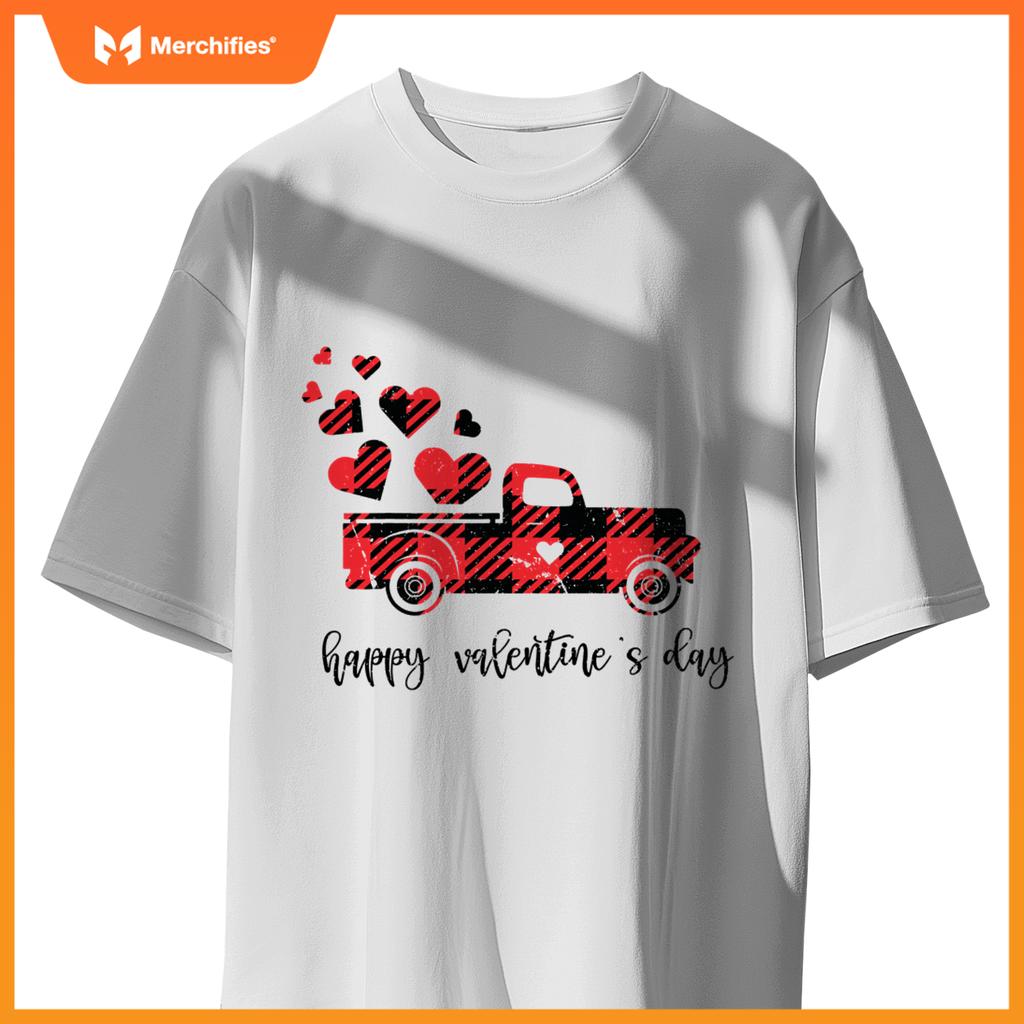 Red Plaid Truck Heart Happy Valentines Day Couple S T-Shirt
