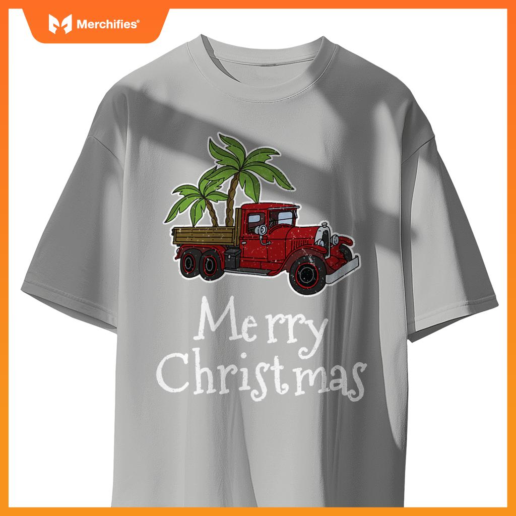 Red Truck Christmas Palm Tree Xmas Pajamas T-Shirt