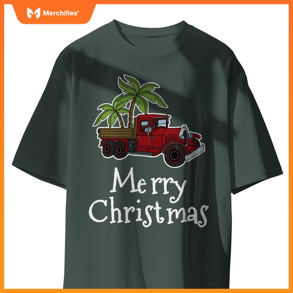 Red Truck Christmas Palm Tree Xmas Pajamas T-Shirt