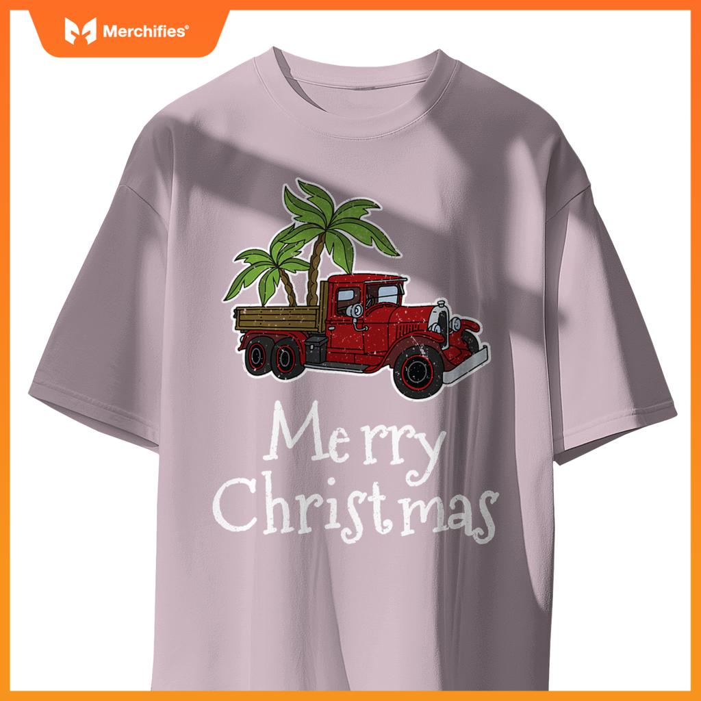 Red Truck Christmas Palm Tree Xmas Pajamas T-Shirt