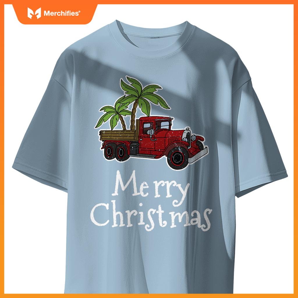 Red Truck Christmas Palm Tree Xmas Pajamas T-Shirt