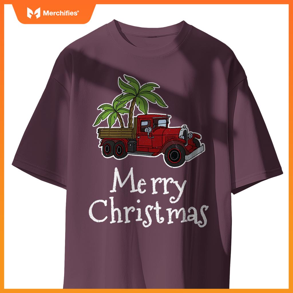 Red Truck Christmas Palm Tree Xmas Pajamas T-Shirt