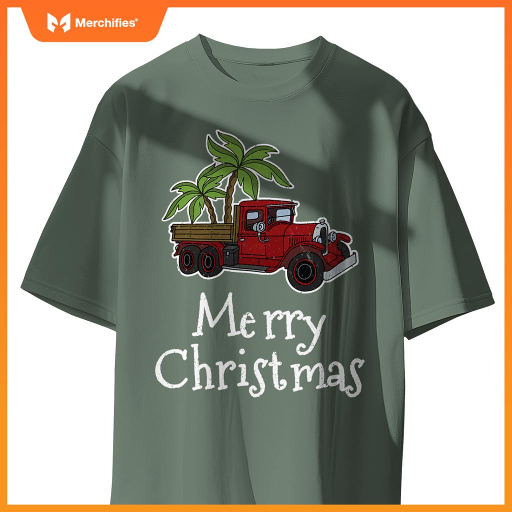 Red Truck Christmas Palm Tree Xmas Pajamas T-Shirt