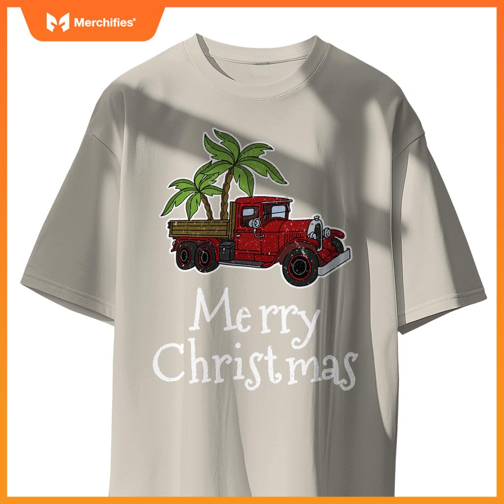 Red Truck Christmas Palm Tree Xmas Pajamas T-Shirt