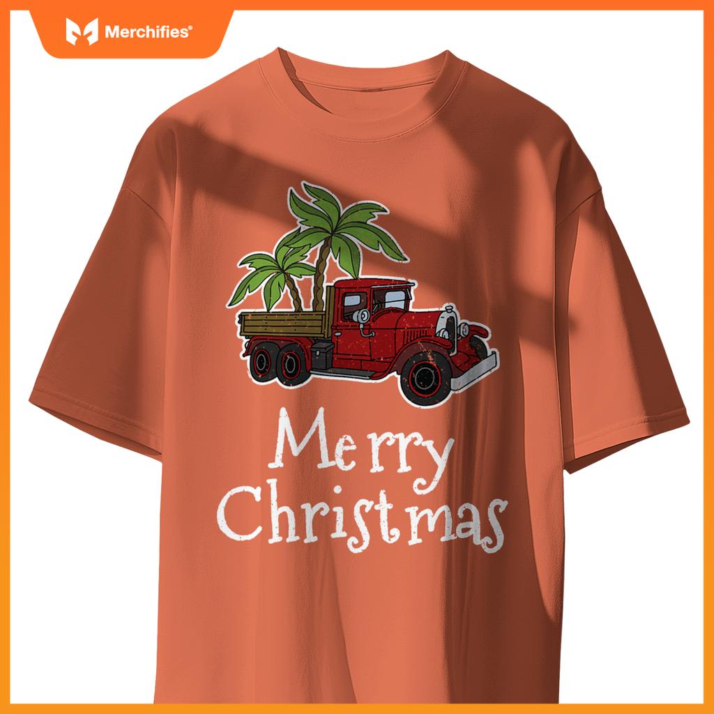 Red Truck Christmas Palm Tree Xmas Pajamas T-Shirt