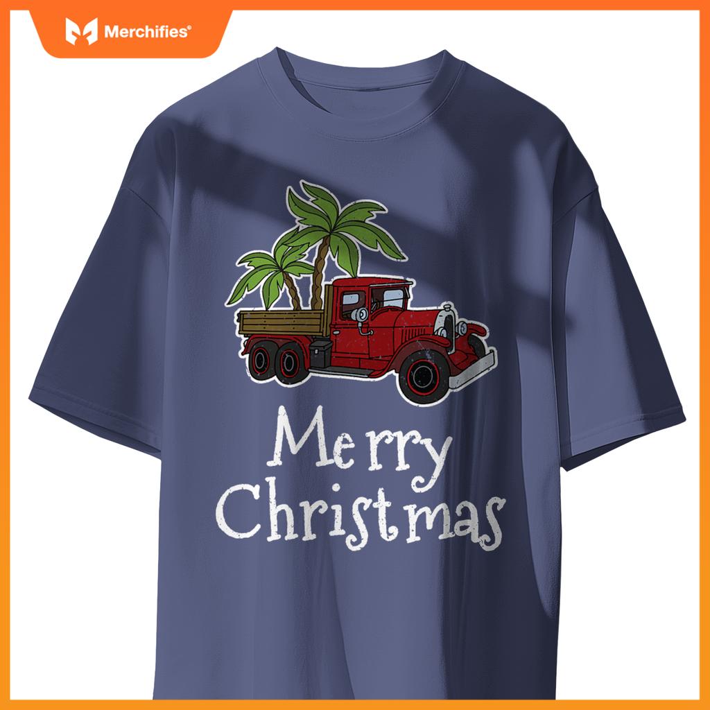 Red Truck Christmas Palm Tree Xmas Pajamas T-Shirt