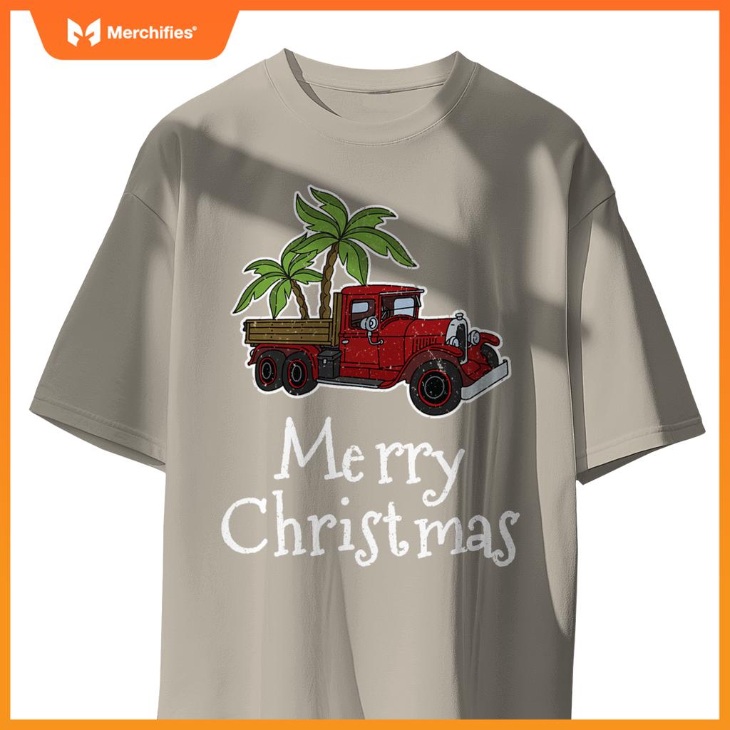 Red Truck Christmas Palm Tree Xmas Pajamas T-Shirt