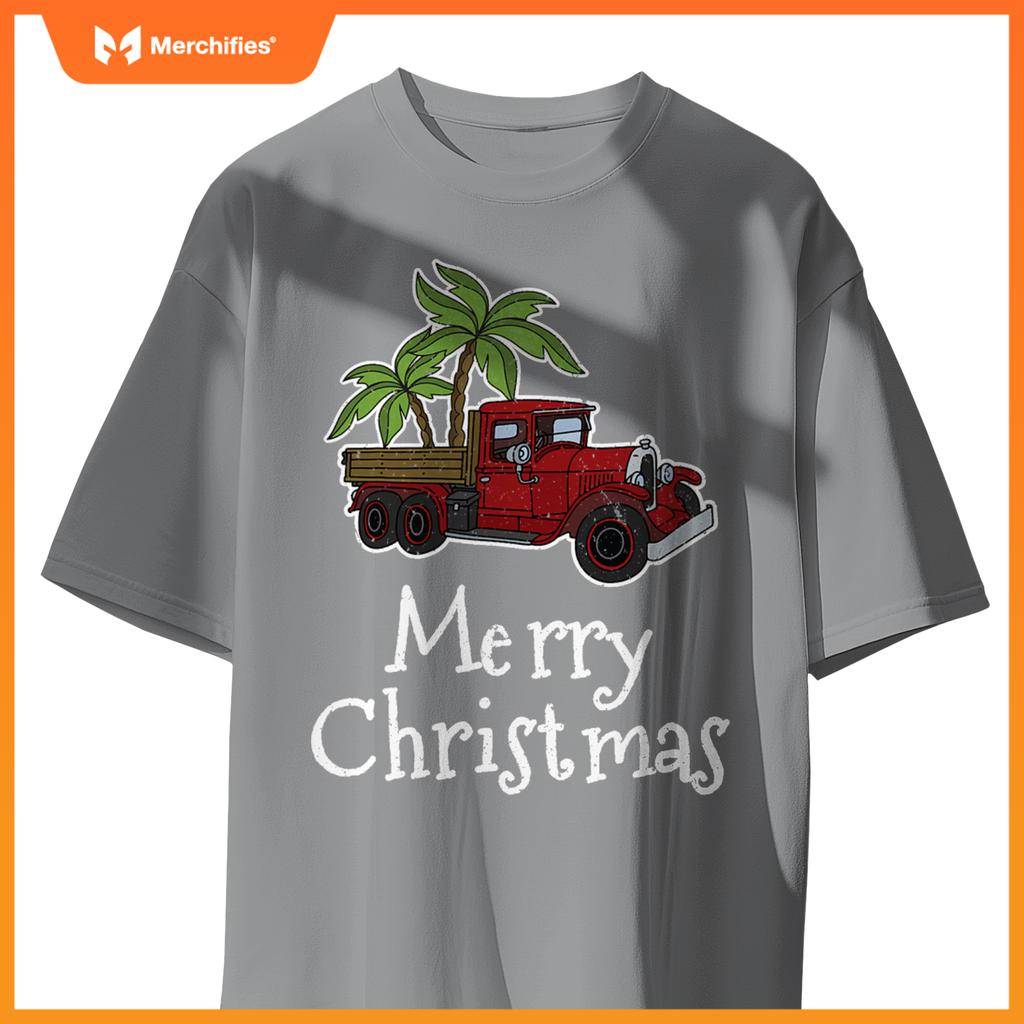 Red Truck Christmas Palm Tree Xmas Pajamas T-Shirt