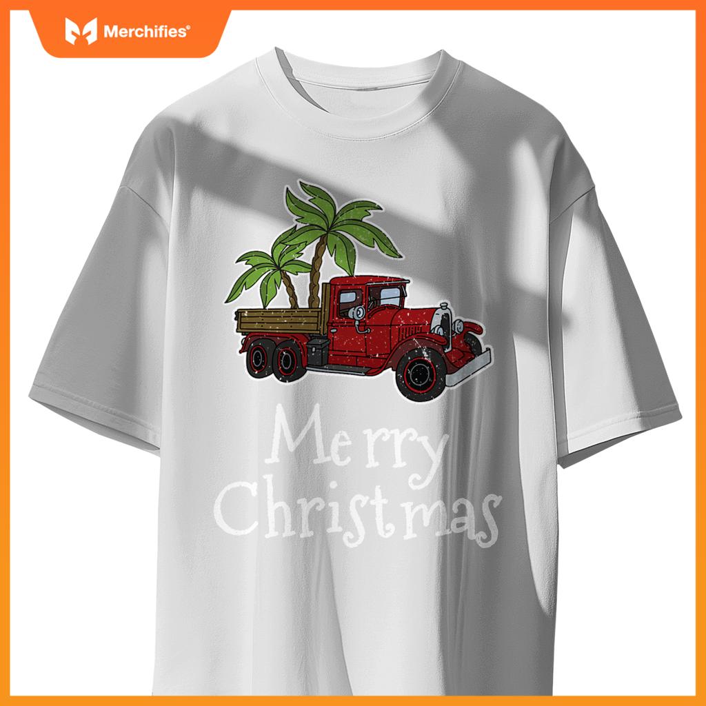 Red Truck Christmas Palm Tree Xmas Pajamas T-Shirt