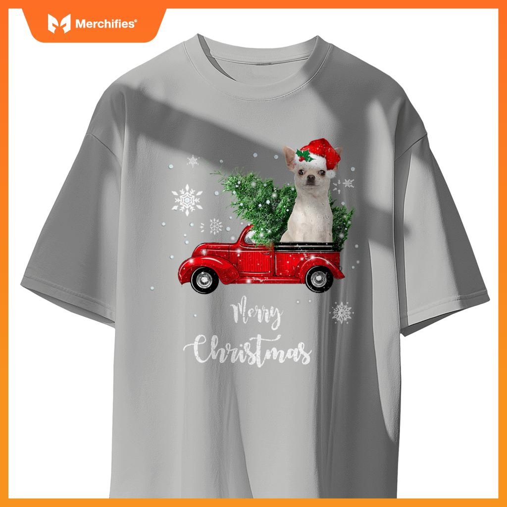 Red Truck Merry Christmas Tree Chihuahua Dog Christmas T-Shirt