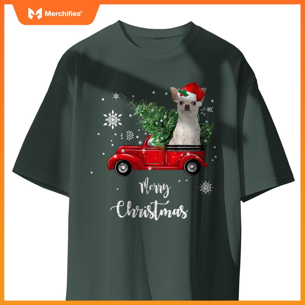 Red Truck Merry Christmas Tree Chihuahua Dog Christmas T-Shirt