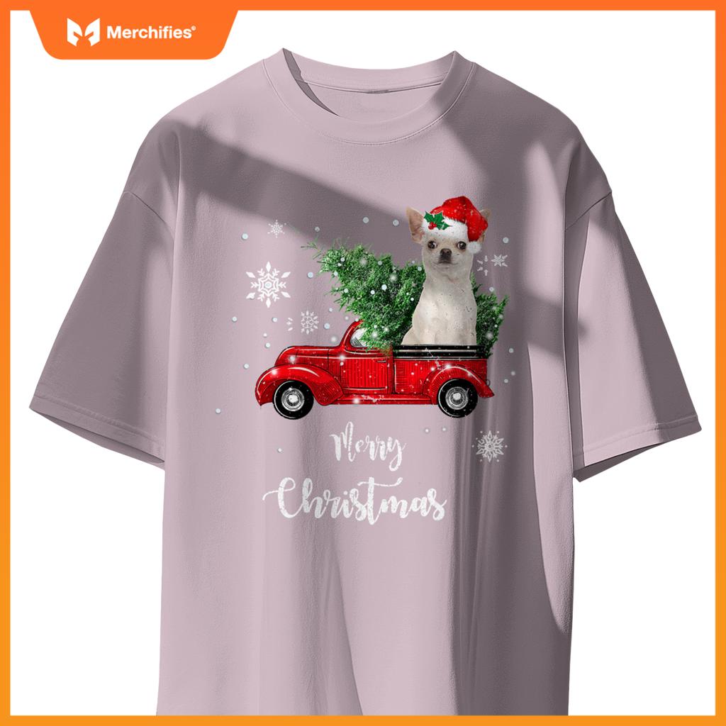 Red Truck Merry Christmas Tree Chihuahua Dog Christmas T-Shirt