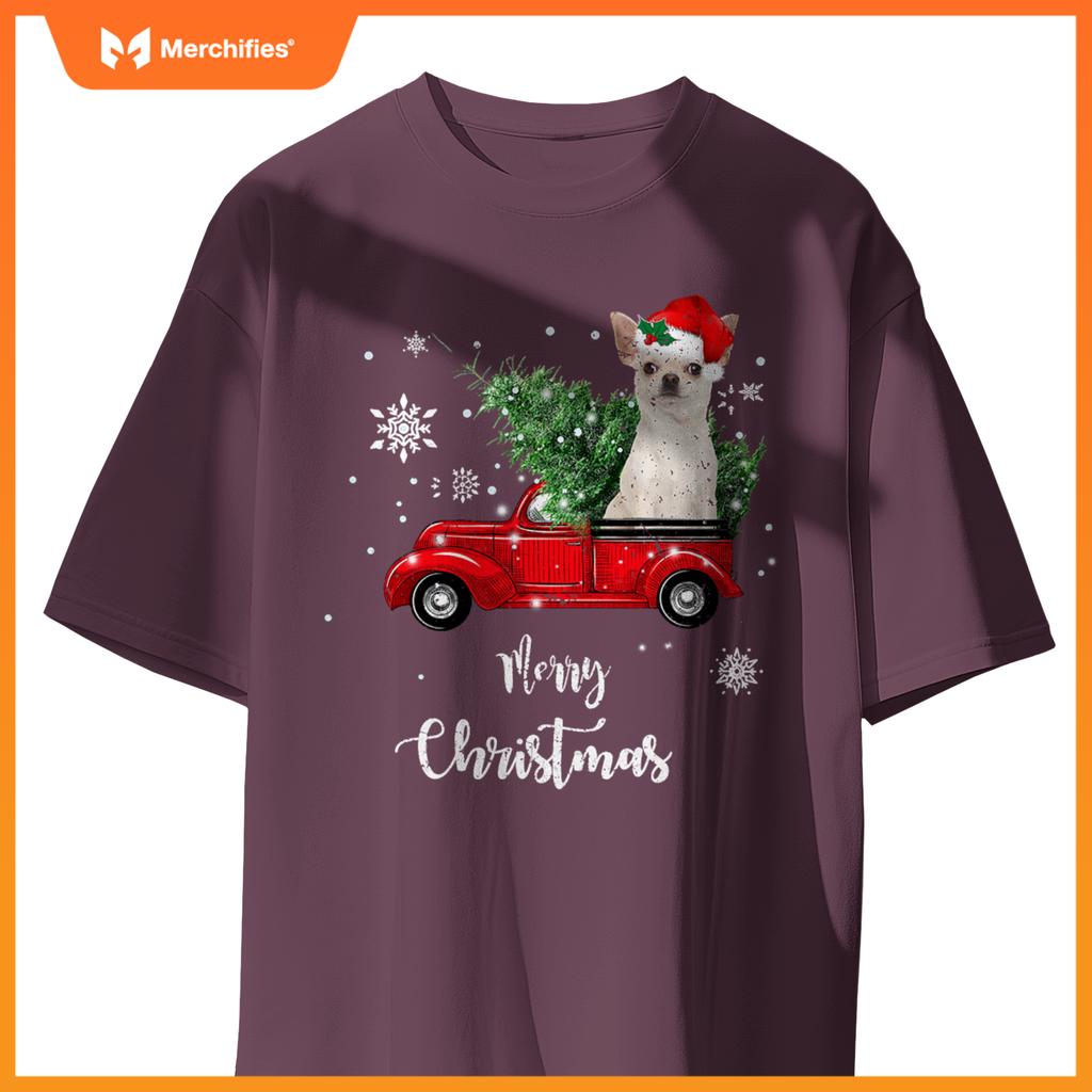 Red Truck Merry Christmas Tree Chihuahua Dog Christmas T-Shirt
