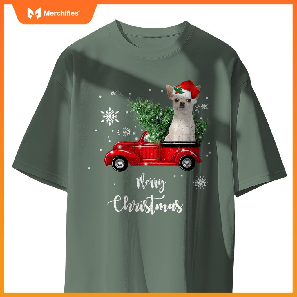 Red Truck Merry Christmas Tree Chihuahua Dog Christmas T-Shirt