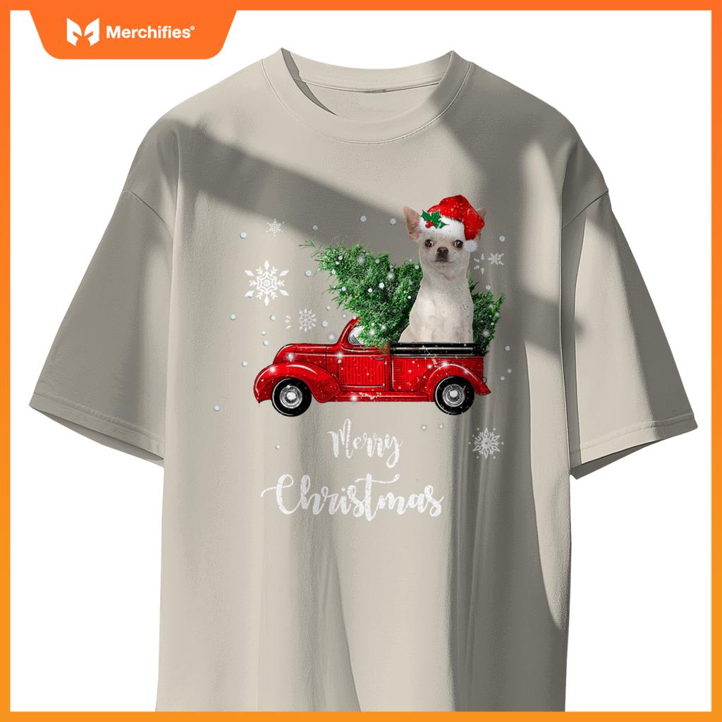 Red Truck Merry Christmas Tree Chihuahua Dog Christmas T-Shirt