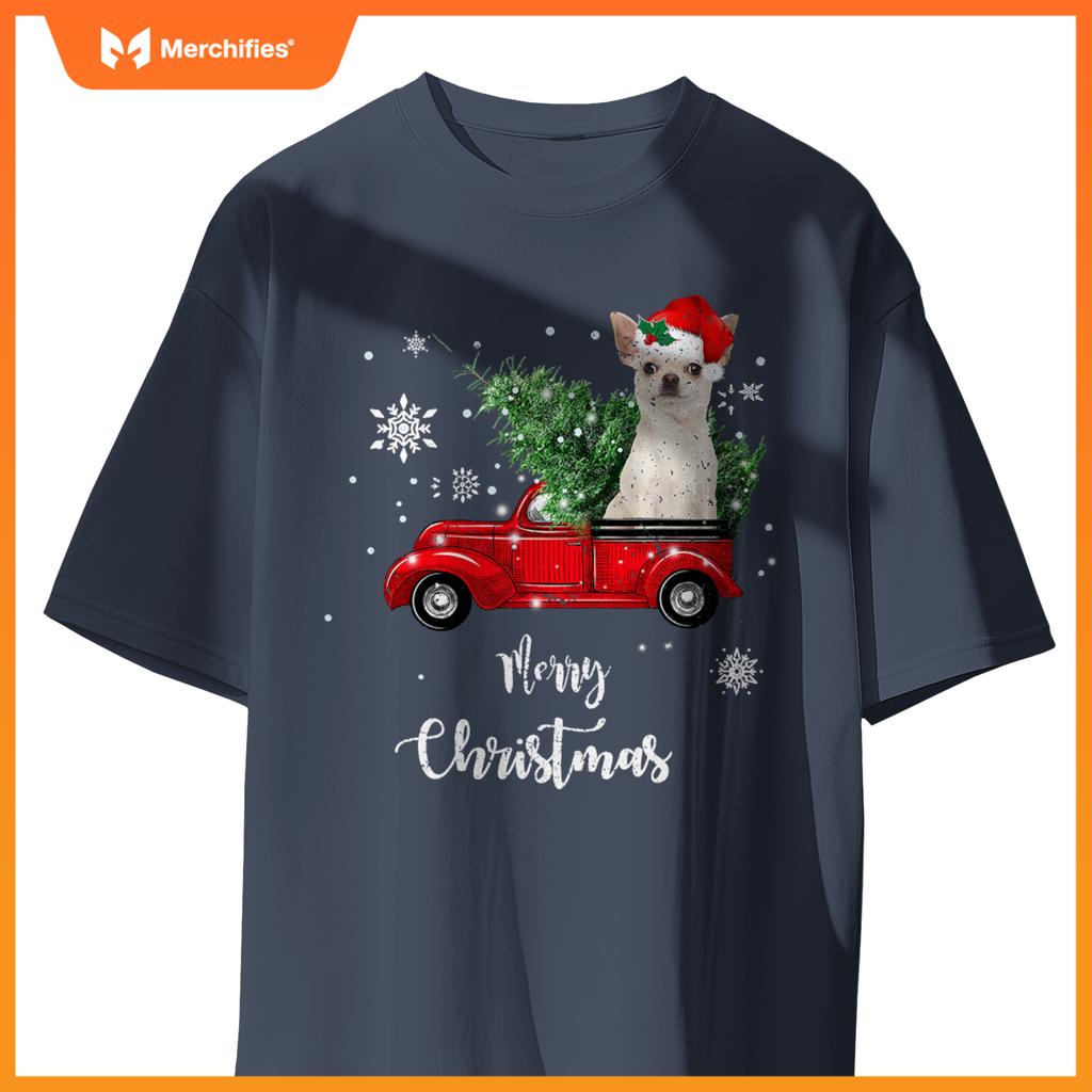 Red Truck Merry Christmas Tree Chihuahua Dog Christmas T-Shirt