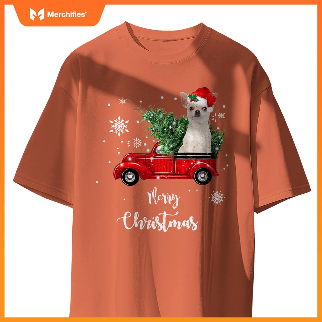 Red Truck Merry Christmas Tree Chihuahua Dog Christmas T-Shirt