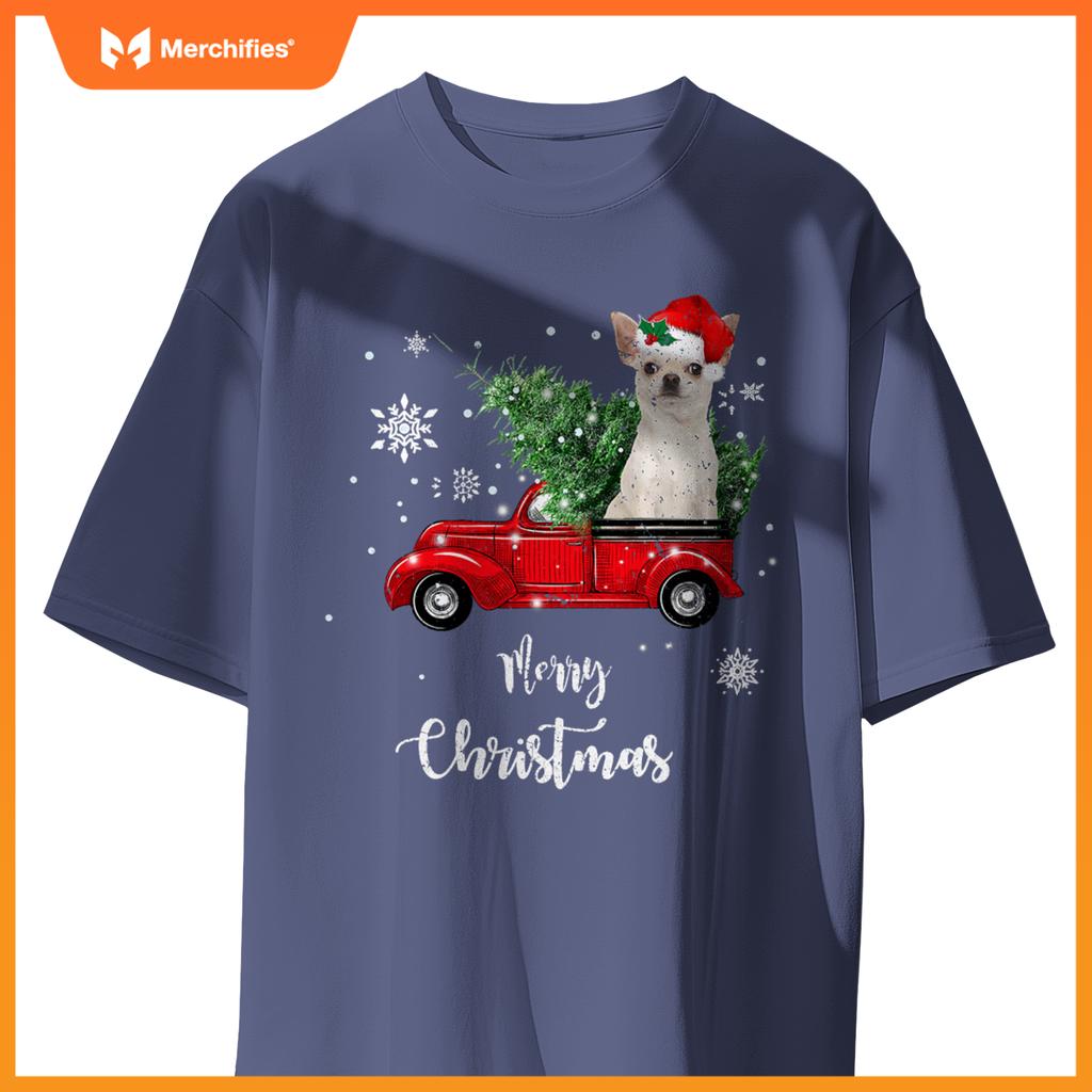 Red Truck Merry Christmas Tree Chihuahua Dog Christmas T-Shirt