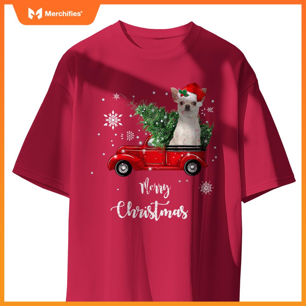 Red Truck Merry Christmas Tree Chihuahua Dog Christmas T-Shirt
