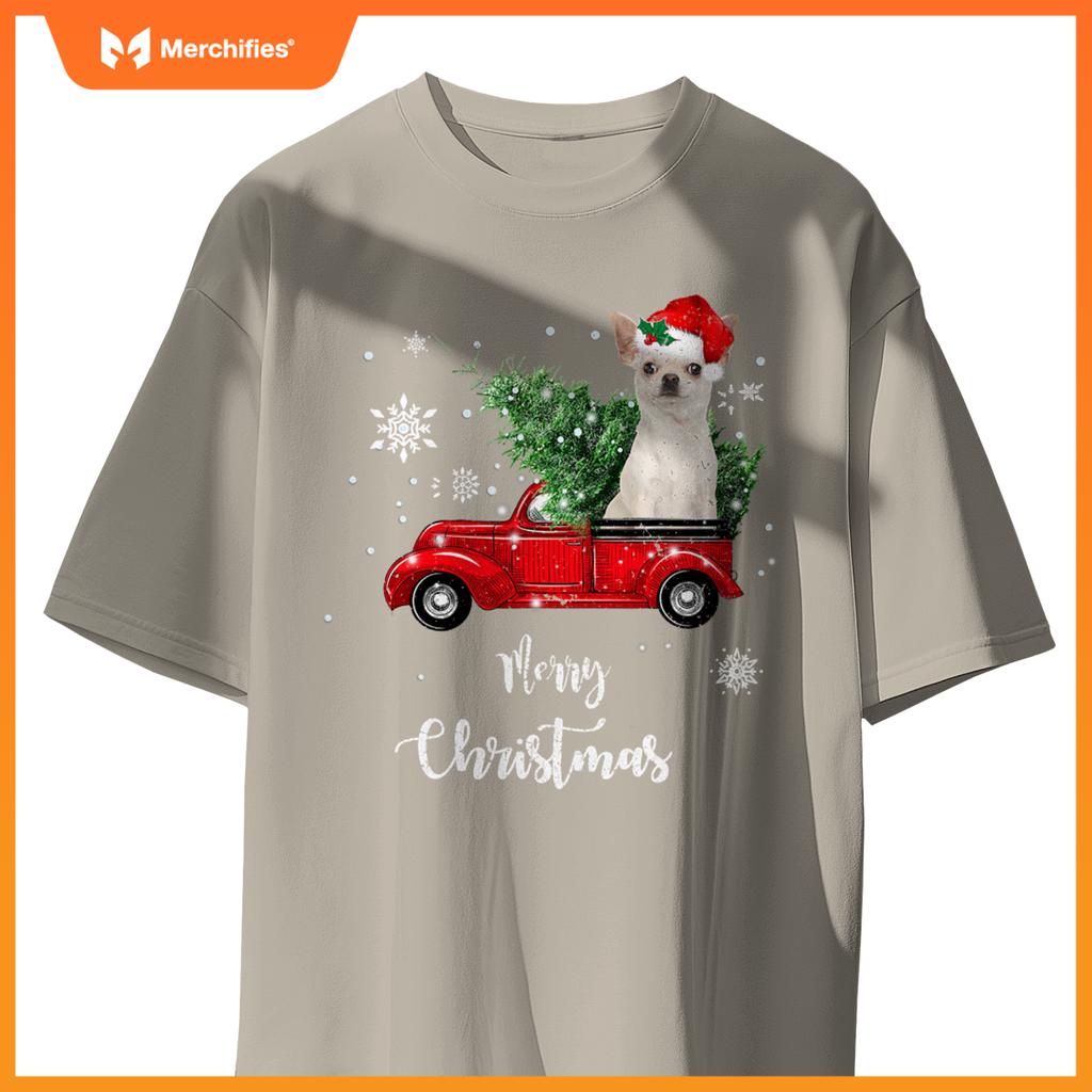 Red Truck Merry Christmas Tree Chihuahua Dog Christmas T-Shirt