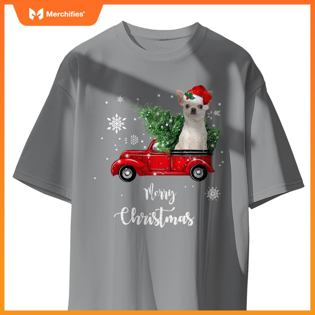 Red Truck Merry Christmas Tree Chihuahua Dog Christmas T-Shirt