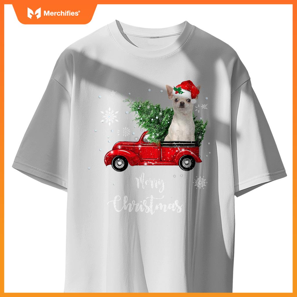Red Truck Merry Christmas Tree Chihuahua Dog Christmas T-Shirt