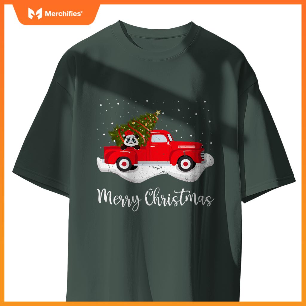 Red Truck Merry Christmas Tree Panda Christmas T-Shirt