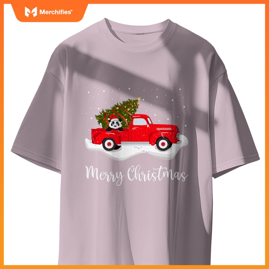 Red Truck Merry Christmas Tree Panda Christmas T-Shirt