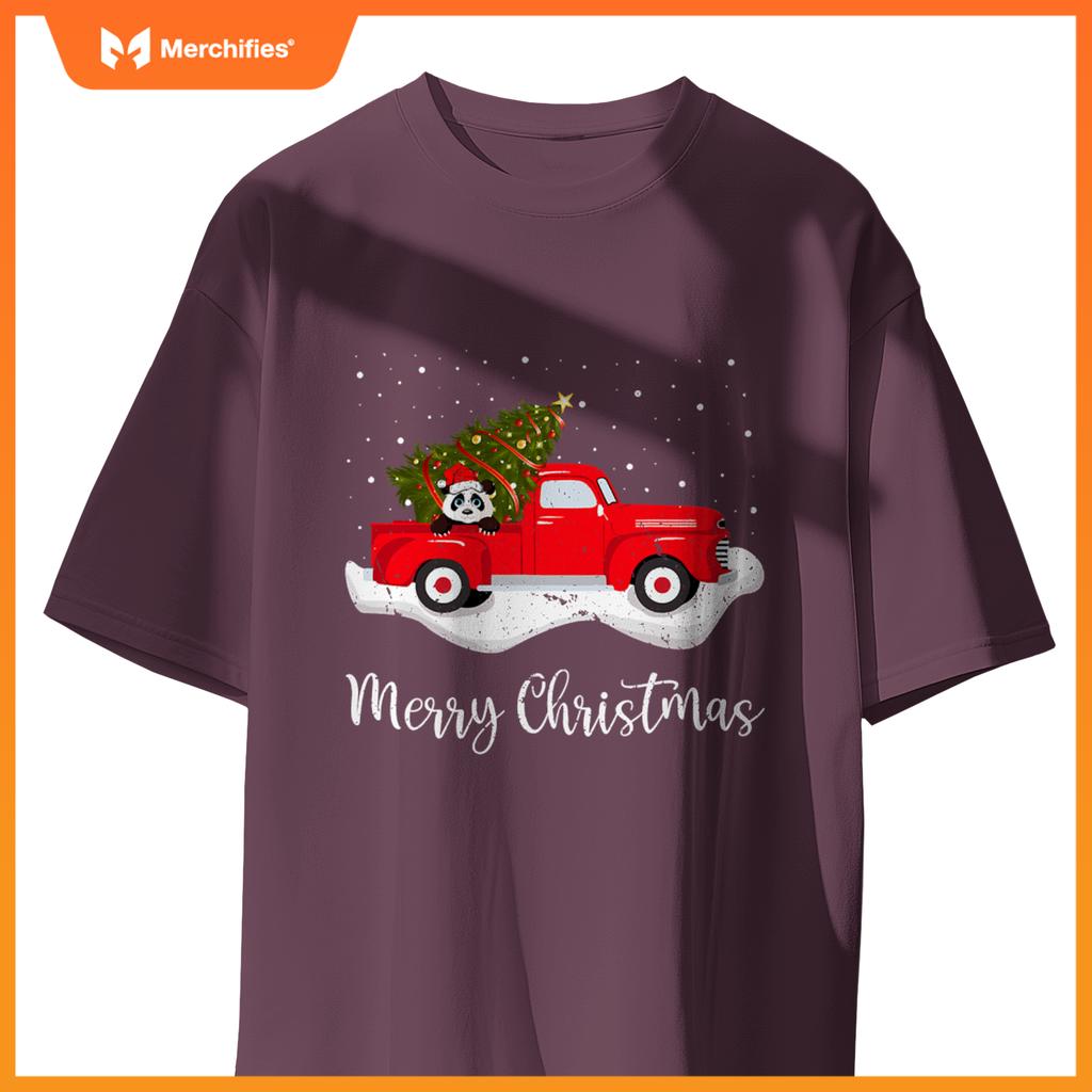 Red Truck Merry Christmas Tree Panda Christmas T-Shirt