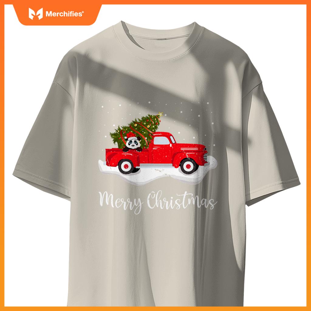 Red Truck Merry Christmas Tree Panda Christmas T-Shirt