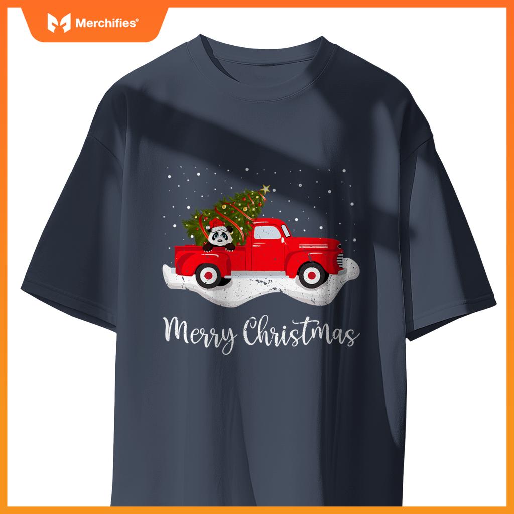Red Truck Merry Christmas Tree Panda Christmas T-Shirt