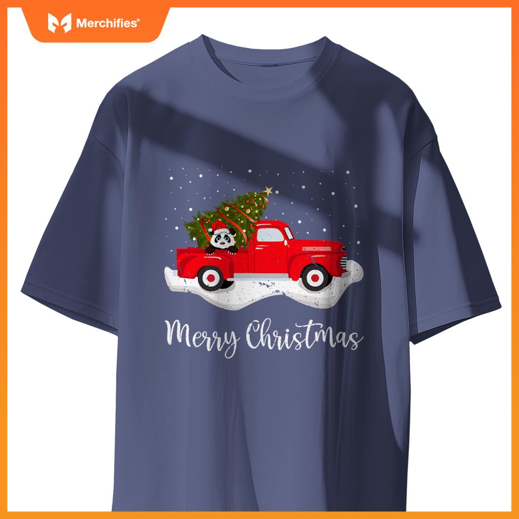 Red Truck Merry Christmas Tree Panda Christmas T-Shirt