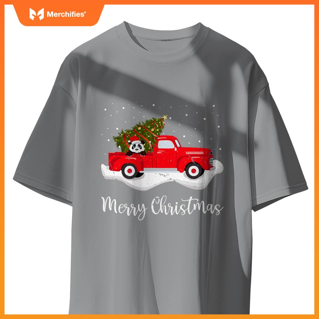 Red Truck Merry Christmas Tree Panda Christmas T-Shirt