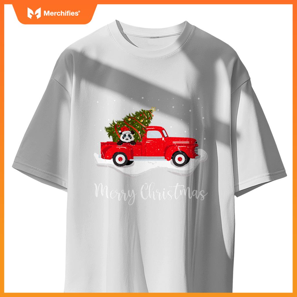 Red Truck Merry Christmas Tree Panda Christmas T-Shirt
