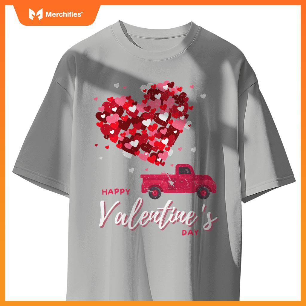 Red Truck With Hearts Happy Valentines Day Women T-Shirt