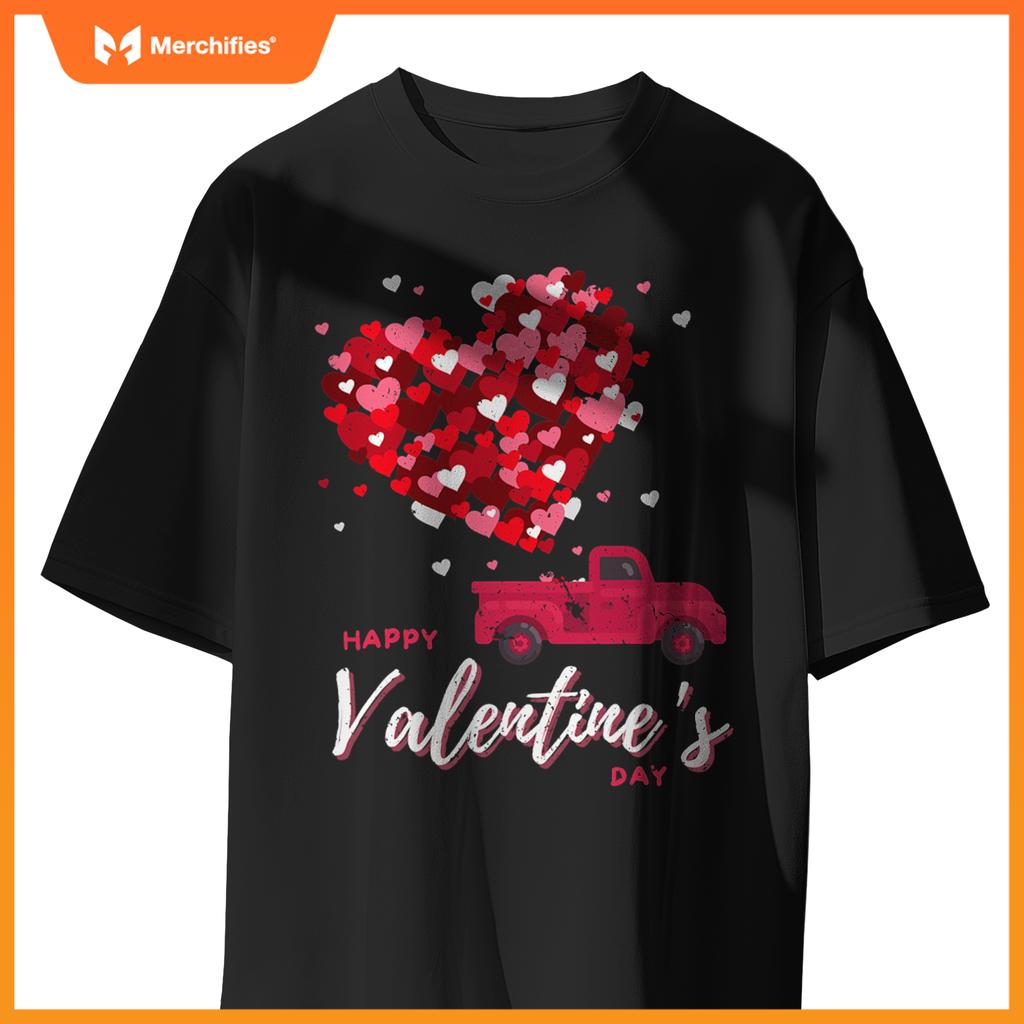 Red Truck With Hearts Happy Valentines Day Women T-Shirt